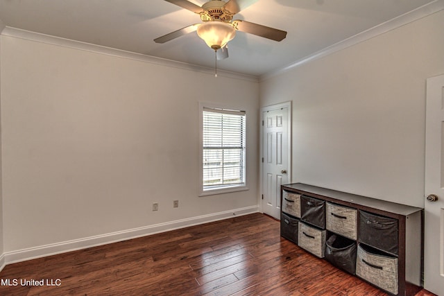 865 Wellington Way, Madison, MS 39110 - empty room with ornamental molding, dark wood finished floors, baseboards, and a ceiling fan