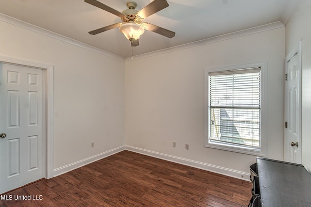 865 Wellington Way, Madison, MS 39110 - spare room with ornamental molding, dark wood-type flooring, baseboards, and a ceiling fan