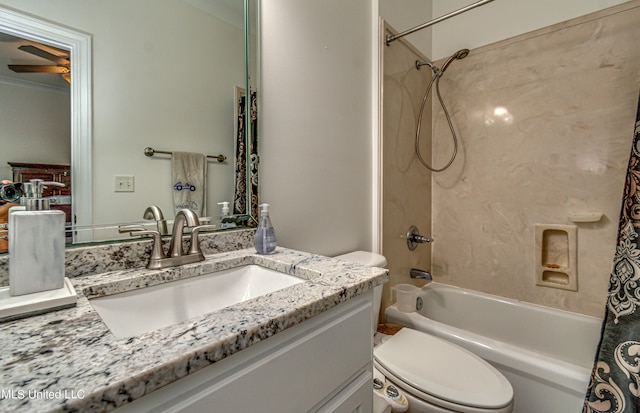 865 Wellington Way, Madison, MS 39110 - bathroom featuring ceiling fan, shower / bathtub combination with curtain, vanity, and toilet