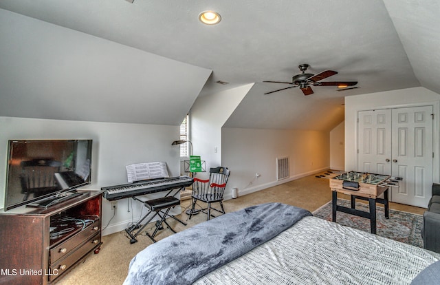865 Wellington Way, Madison, MS 39110 - bedroom with carpet, lofted ceiling, baseboards, and ceiling fan