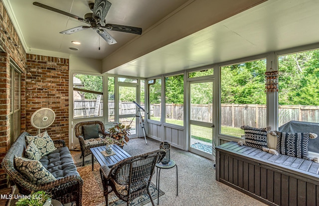 865 Wellington Way, Madison, MS 39110 - sunroom featuring ceiling fan, an outdoor hangout area, and healthy amount of natural light