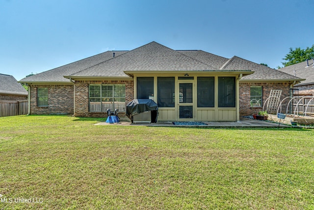 865 Wellington Way, Madison, MS 39110 - rear view of property with a shingled roof, a patio area, board and batten siding, and a sunroom