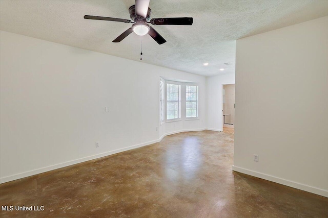 437 Henry Byrd Rd, Florence, MS 39073 - spare room with finished concrete floors, a textured ceiling, a ceiling fan, and recessed lighting
