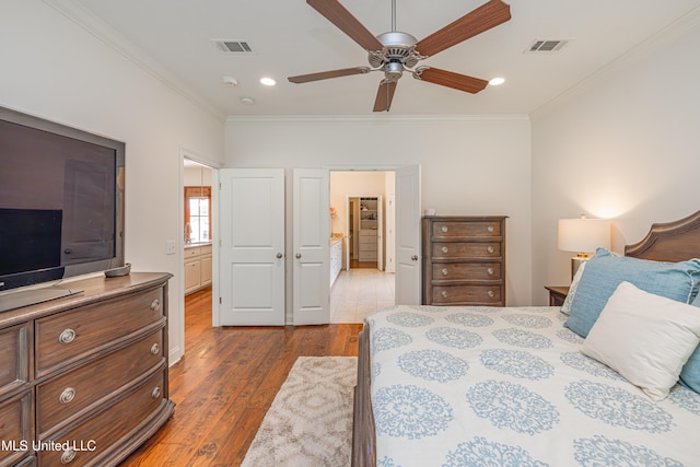 228 Falls Xing, Madison, MS 39110 - bedroom featuring ornamental molding, dark wood finished floors, recessed lighting, and a ceiling fan