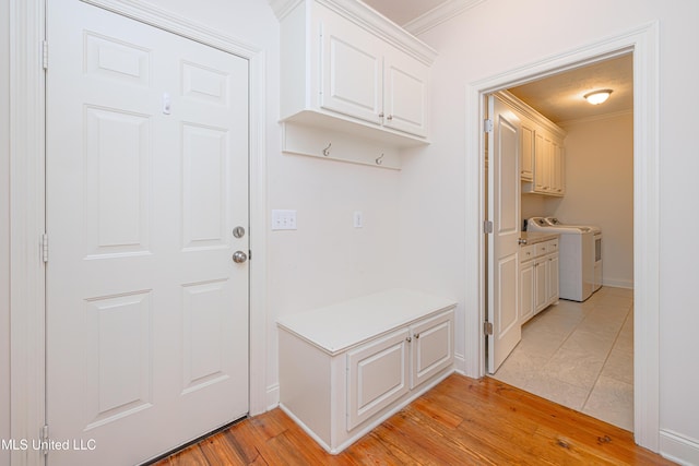 228 Falls Xing, Madison, MS 39110 - mudroom featuring crown molding, light wood-type flooring, and baseboards