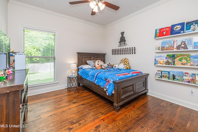 228 Falls Xing, Madison, MS 39110 - bedroom with baseboards, crown molding, wood finished floors, and a ceiling fan