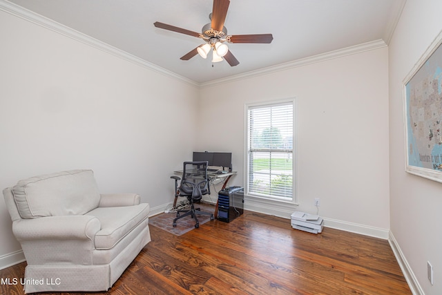 228 Falls Xing, Madison, MS 39110 - office space featuring ornamental molding, a ceiling fan, wood finished floors, and baseboards