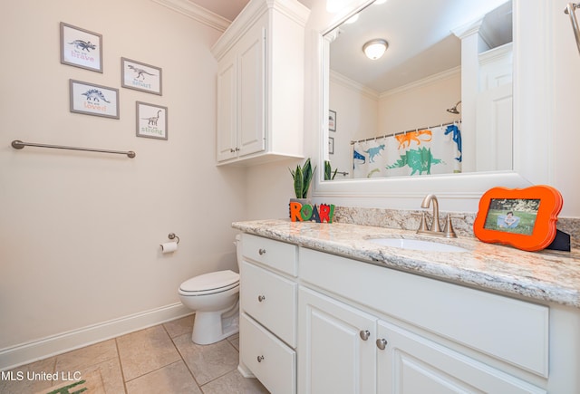 228 Falls Xing, Madison, MS 39110 - full bathroom featuring vanity, crown molding, toilet, baseboards, and tile patterned floors