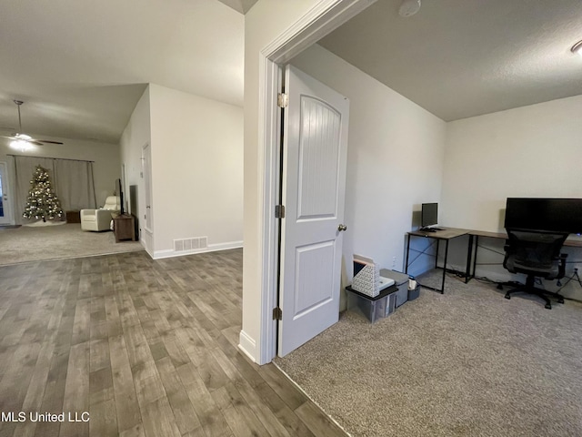 office area featuring ceiling fan and hardwood / wood-style floors