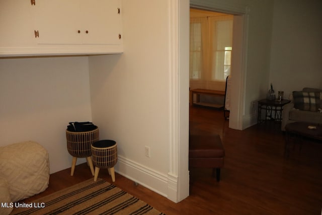 sitting room featuring dark wood-type flooring