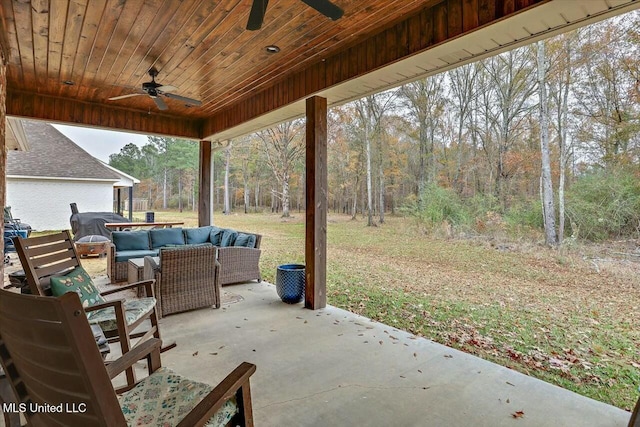 view of patio / terrace featuring an outdoor living space and ceiling fan