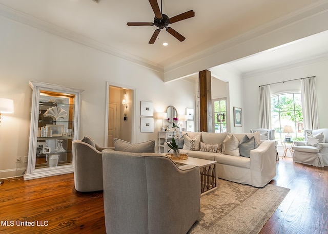 124 Westerly Pl, Madison, MS 39110 - living area featuring ornamental molding, ceiling fan, hardwood / wood-style floors, and recessed lighting