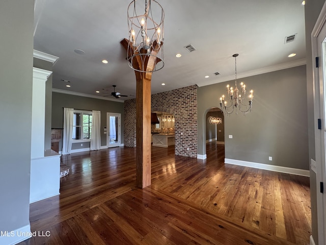 402 Ironwood Pl, Madison, MS 39110 - unfurnished living room featuring wood-type flooring, visible vents, baseboards, and ornamental molding