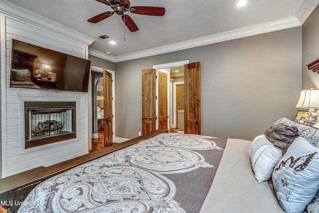 402 Ironwood Pl, Madison, MS 39110 - bedroom featuring recessed lighting, crown molding, a fireplace, and visible vents