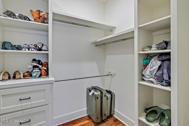 spacious closet with light hardwood / wood-style flooring