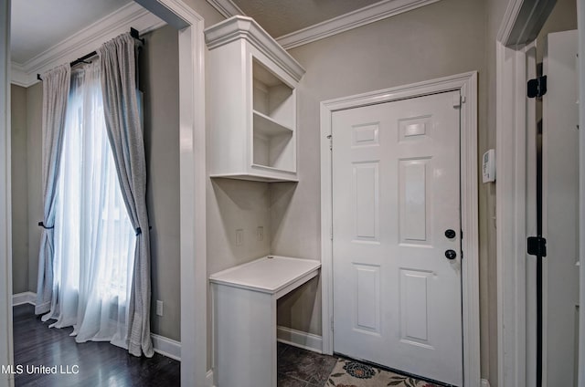 135 Mason Way, Madison, MS 39110 - mudroom featuring baseboards, ornamental molding, healthy amount of natural light, and dark wood-style floors