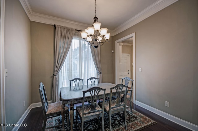 135 Mason Way, Madison, MS 39110 - dining area with a chandelier, crown molding, dark wood-type flooring, and baseboards