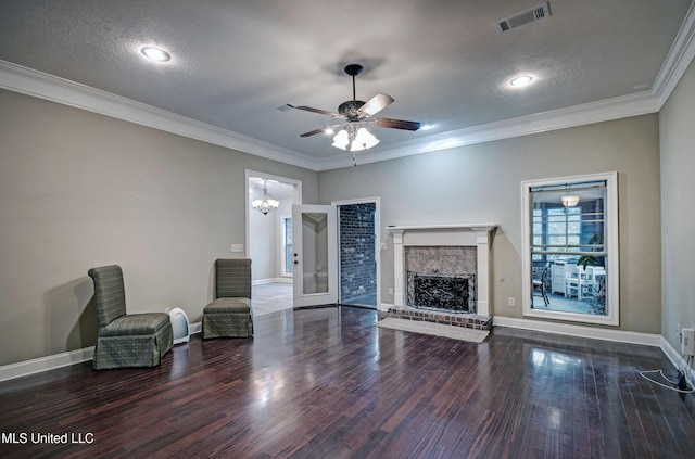 135 Mason Way, Madison, MS 39110 - unfurnished living room with ceiling fan, wood finished floors, a fireplace, baseboards, and ornamental molding