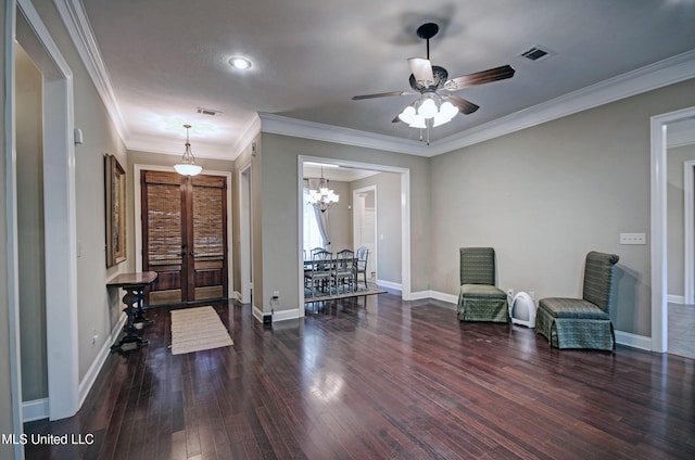 135 Mason Way, Madison, MS 39110 - sitting room with wood-type flooring, baseboards, ceiling fan, crown molding, and a chandelier