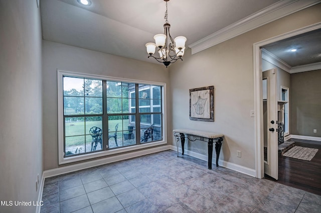 135 Mason Way, Madison, MS 39110 - unfurnished dining area featuring a chandelier, crown molding, and baseboards