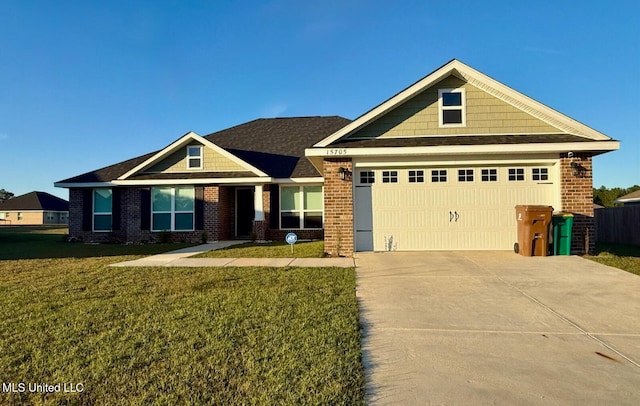 craftsman-style house with a front yard and a garage