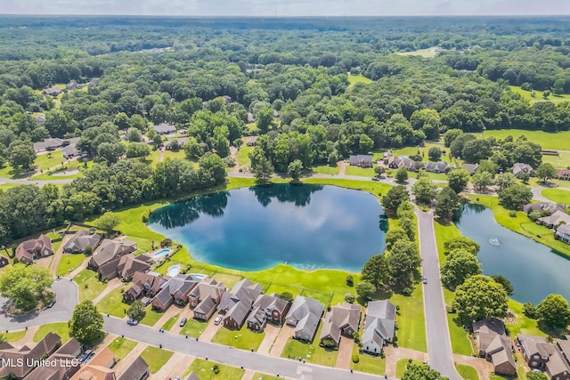 3831 Lake Village Cv, Olive Branch, MS 38654 - aerial view of residential area with a large body of water and a forest