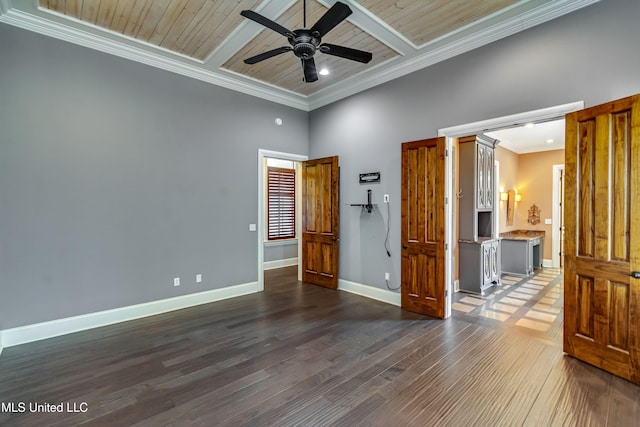 101 Commons Pl, Ridgeland, MS 39157 - empty room featuring baseboards, ornamental molding, ceiling fan, wood ceiling, and wood finished floors