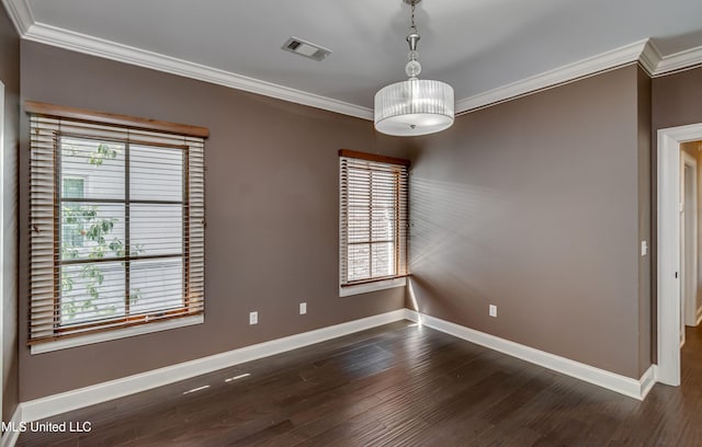 101 Commons Pl, Ridgeland, MS 39157 - unfurnished room featuring dark wood-style flooring, ornamental molding, baseboards, and visible vents