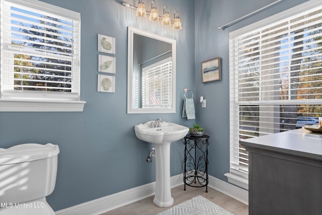 bathroom with toilet and wood-type flooring