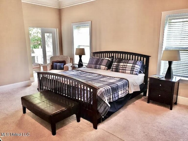 bedroom with baseboards and carpet floors