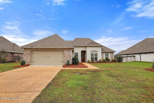 view of front facade with a front yard and a garage