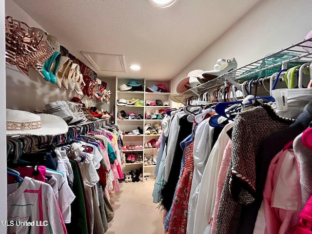 8102 Fairway Villa Dr, Gautier, MS 39553 - walk in closet with carpet flooring and attic access
