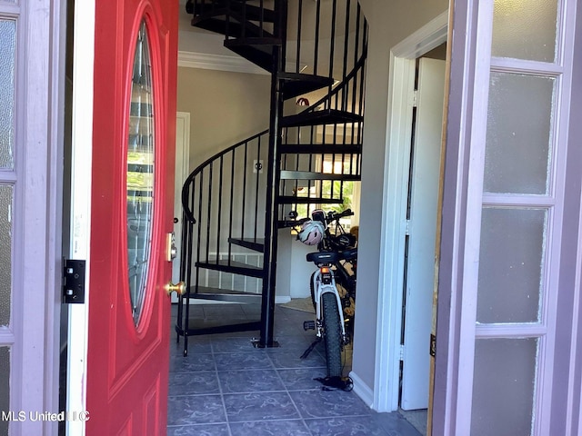 8102 Fairway Villa Dr, Gautier, MS 39553 - entrance foyer featuring stairs and ornamental molding