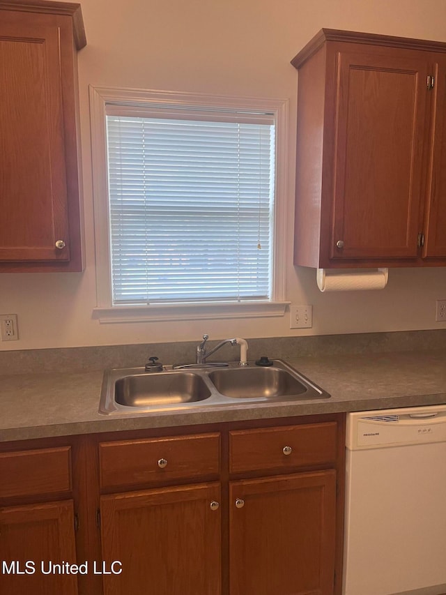 kitchen featuring white dishwasher and sink