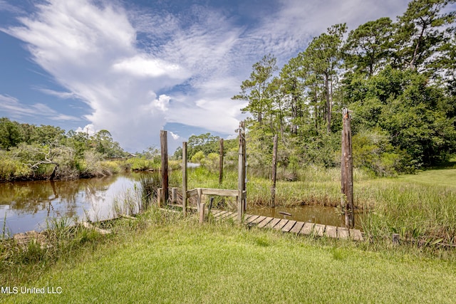 view of yard with a water view