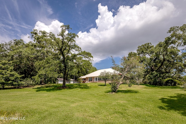 view of yard featuring a garage