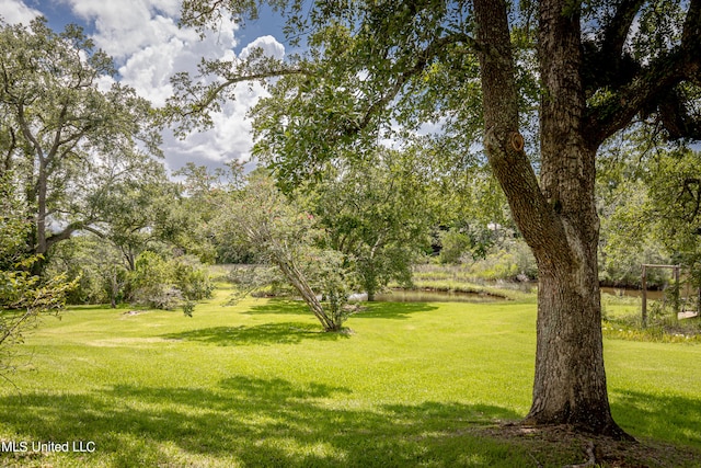 view of property's community with a lawn