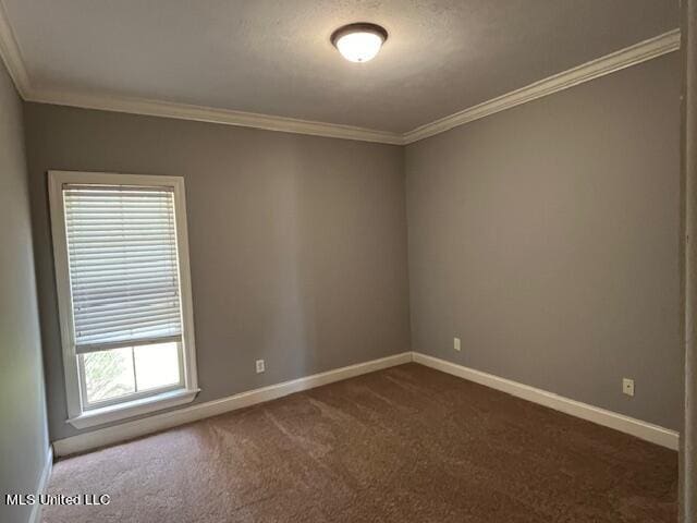 carpeted empty room with crown molding