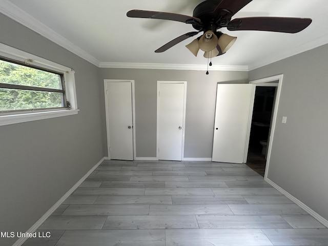 600 Jackson Ave, Mccomb, MS 39648 - unfurnished bedroom featuring ornamental molding, light wood-type flooring, and ceiling fan