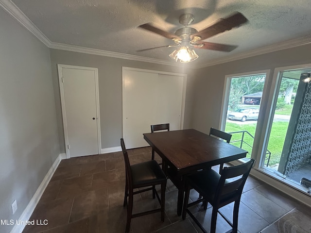 600 Jackson Ave, Mccomb, MS 39648 - dining area featuring crown molding, ceiling fan, and a textured ceiling