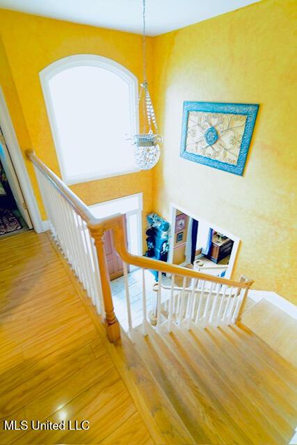 stairs with wood finished floors