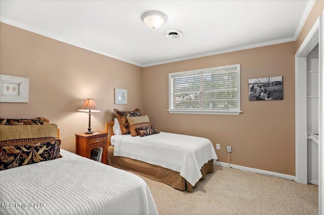 bedroom featuring visible vents, crown molding, and baseboards