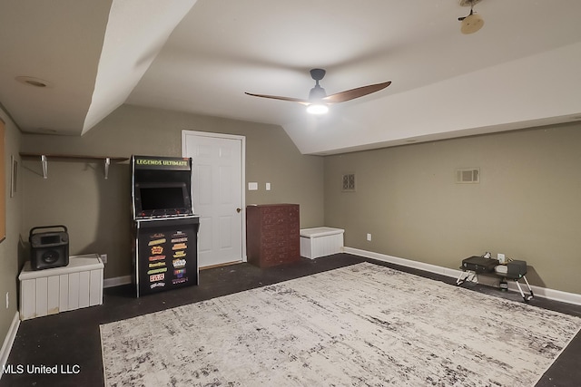 additional living space with lofted ceiling and ceiling fan