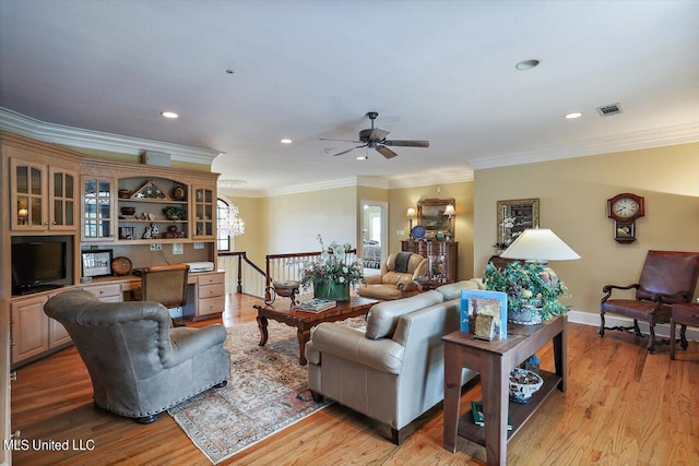 607 Tiffintown Rd, Vicksburg, MS 39183 - living area with recessed lighting, visible vents, light wood finished floors, and a ceiling fan