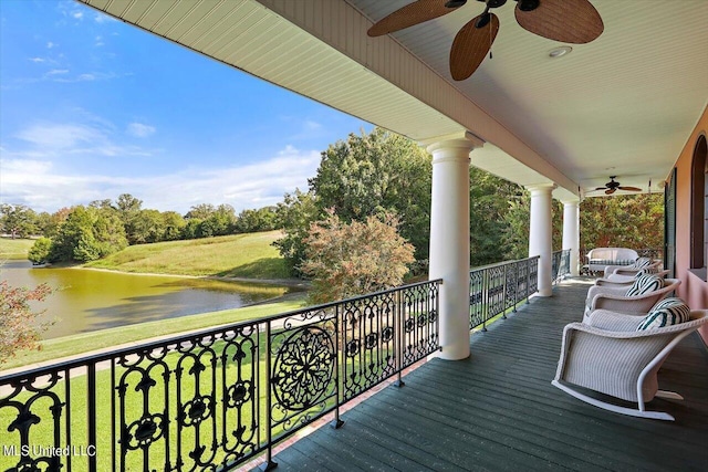 607 Tiffintown Rd, Vicksburg, MS 39183 - deck with a water view, a yard, and ceiling fan