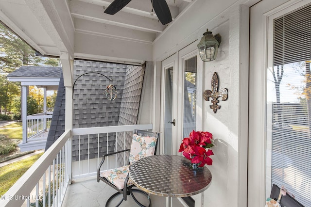 balcony with ceiling fan