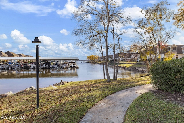 dock area featuring a water view