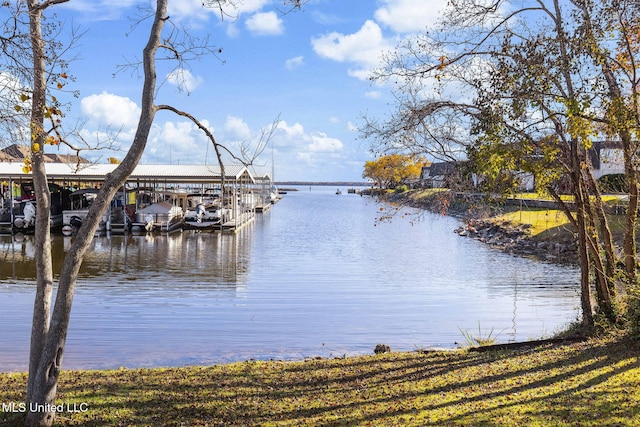 dock area featuring a water view