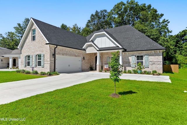 craftsman-style house featuring a front lawn and a garage