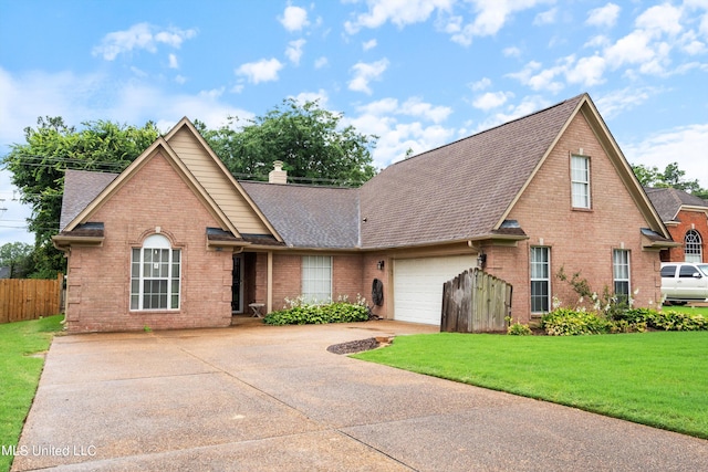 front of property with a front lawn and a garage